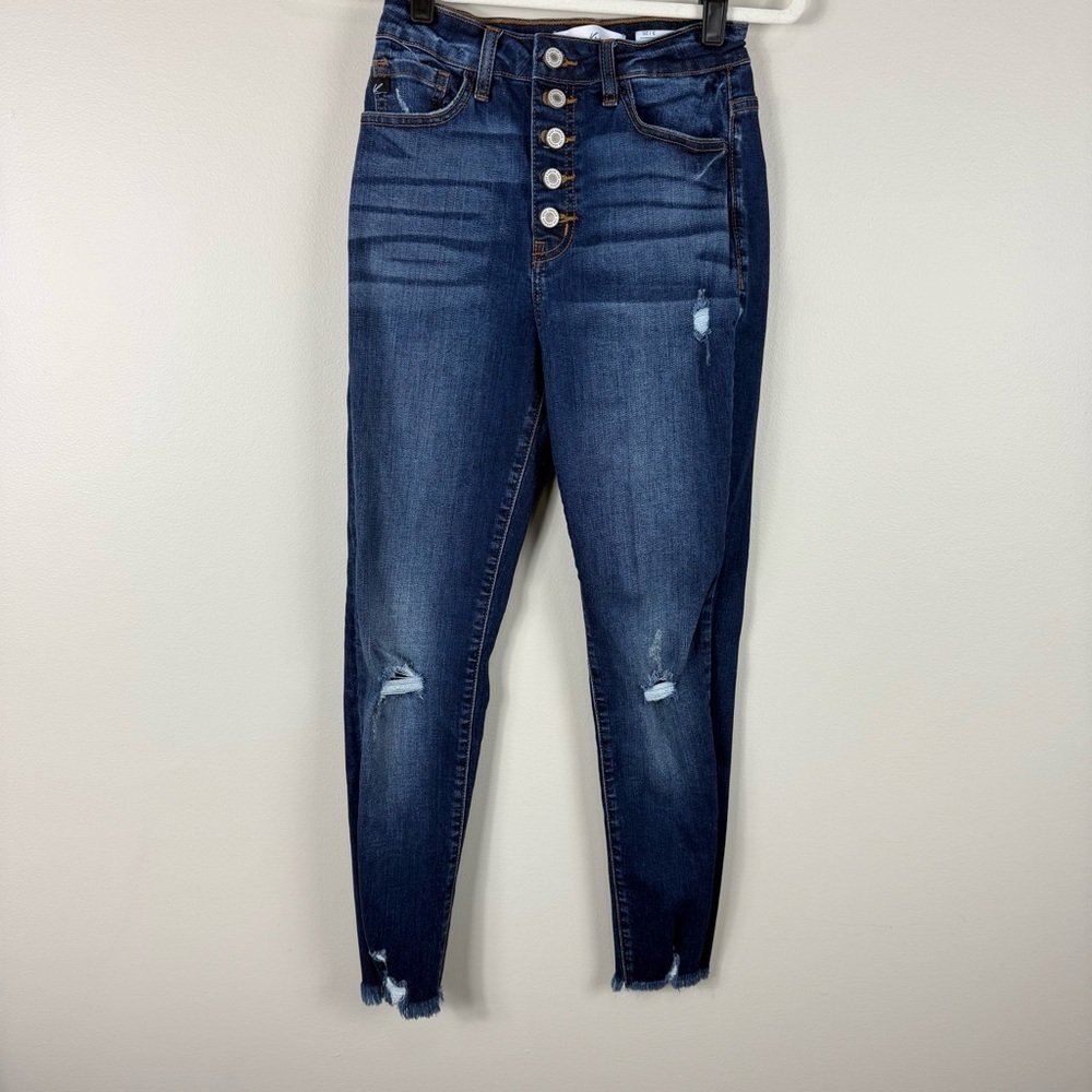 KanCan Dark Wash High-Rise Distressed Ankle Jeans